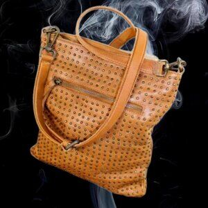 Platania Made In Italy Studded Leather Light Cognac Cross Body Shoulder …